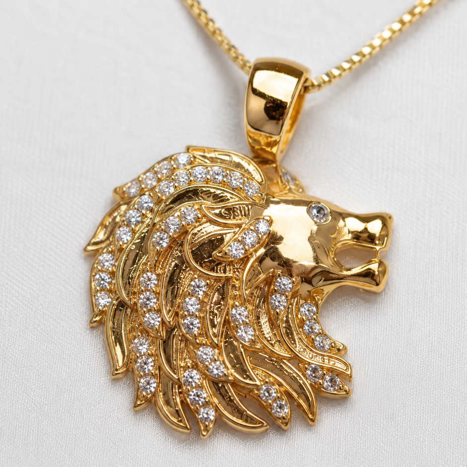 Colar Leão com Pedras Banhado a Ouro 18k com Zircônias - 40 cm + 4 cm (Alongador)