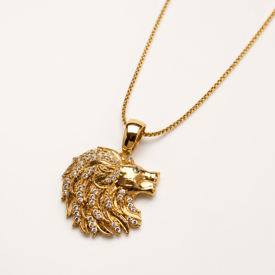Colar Leão com Pedras Banhado a Ouro 18k com Zircônias - 40 cm + 4 cm (Alongador)