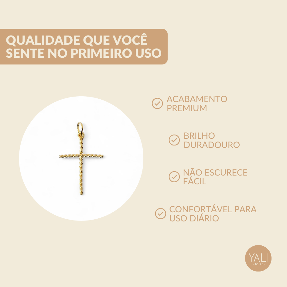 Pingente Cruz Banhado a Ouro 18K Crucifixo Torcido