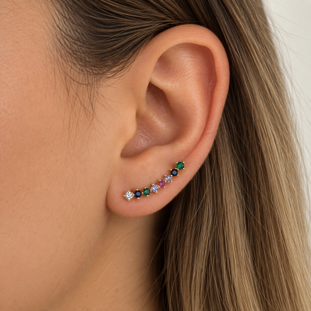 Brinco Ear Cuff Colorido Banhado a Ouro 18k com Zircônias - 1,7 cm