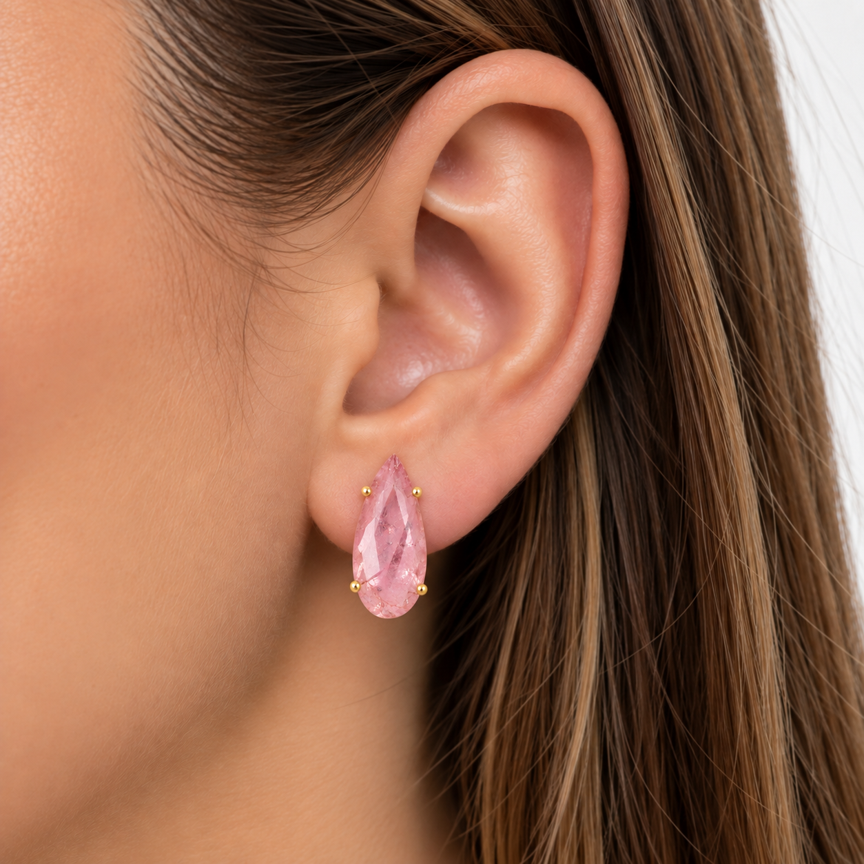 Brinco Gota Rosa Fusion Banhado a Ouro 18k com Zircônia - 2,2 cm