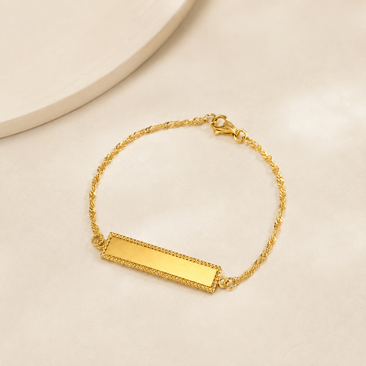 Pulseira Chapa Singapura Infantil Banhada a Ouro 18k - 14 cm