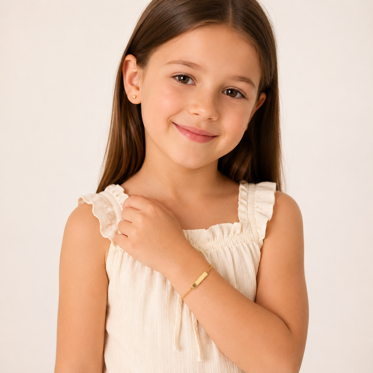 Pulseira Chapa Singapura Infantil Banhada a Ouro 18k - 14 cm