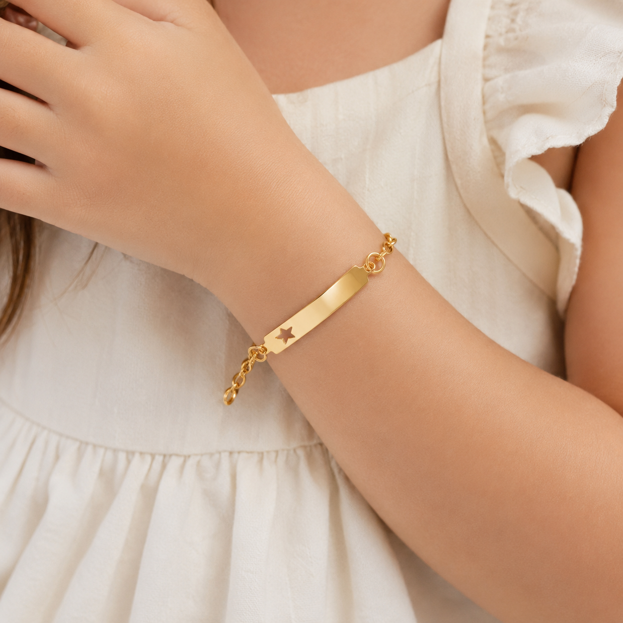 Pulseira Chapa Infantil Banhada a Ouro 18k - 14 cm