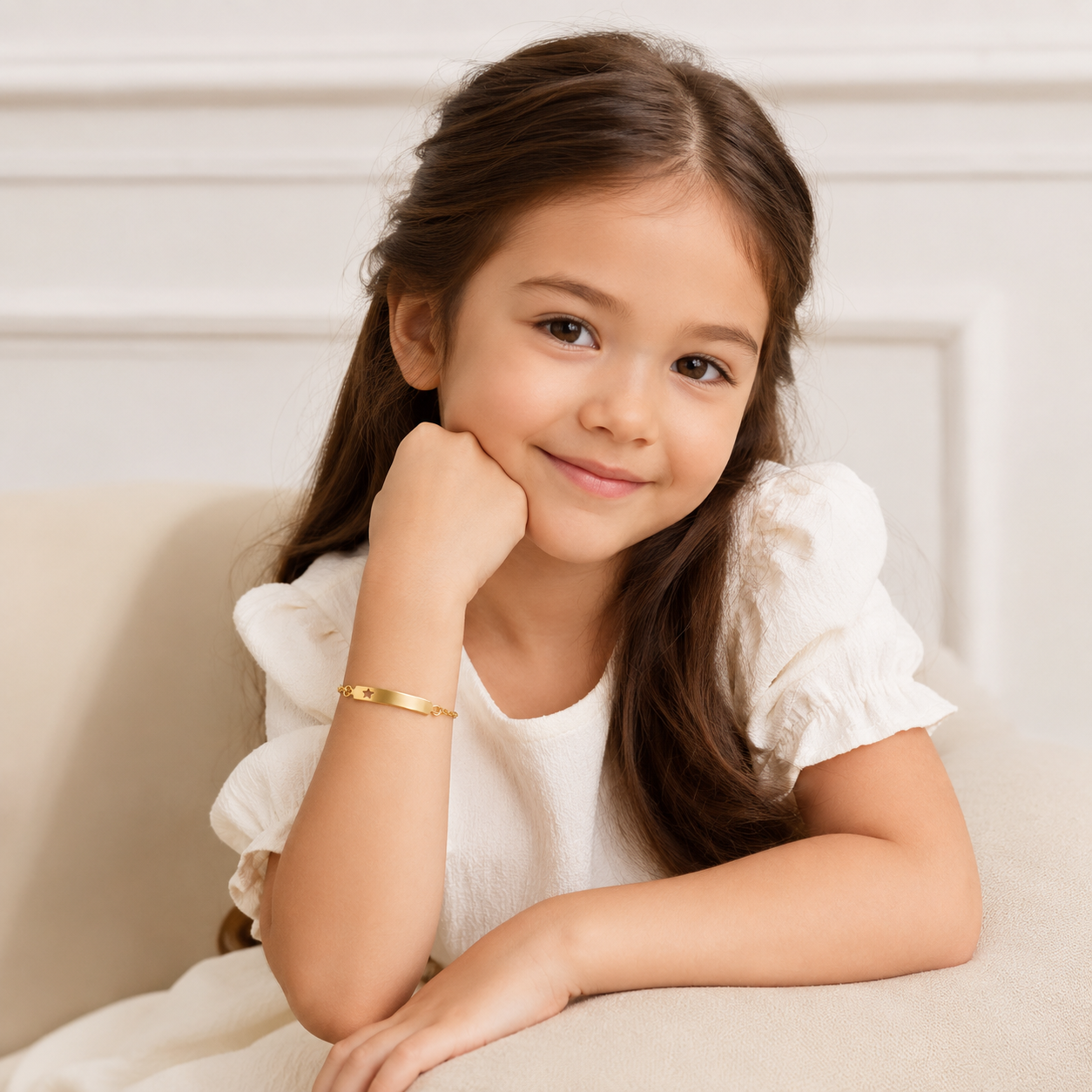 Pulseira Chapa Infantil Banhada a Ouro 18k - 14 cm
