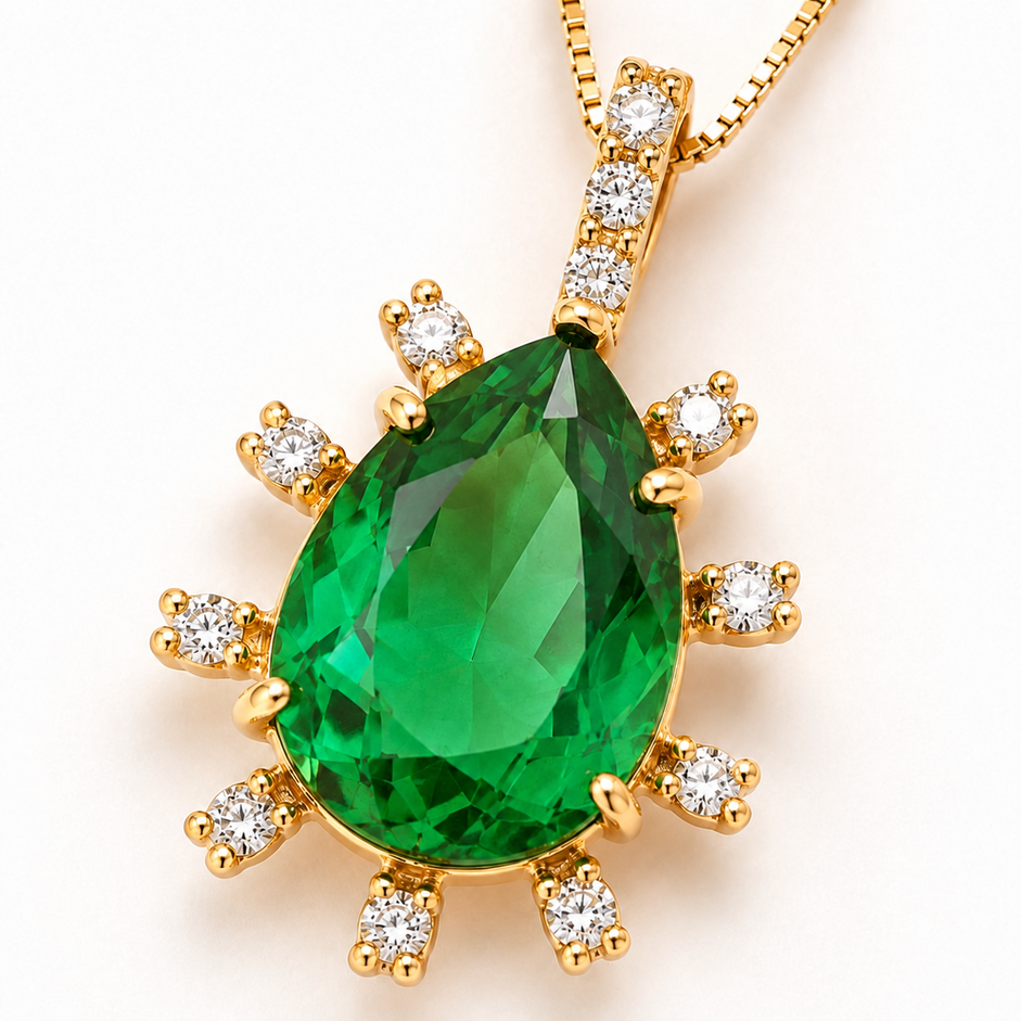 Colar Gota Esmeralda Borda com Pedras Banhado a Ouro 18k com Zircônias - 40 cm + 5 cm (Alongador)