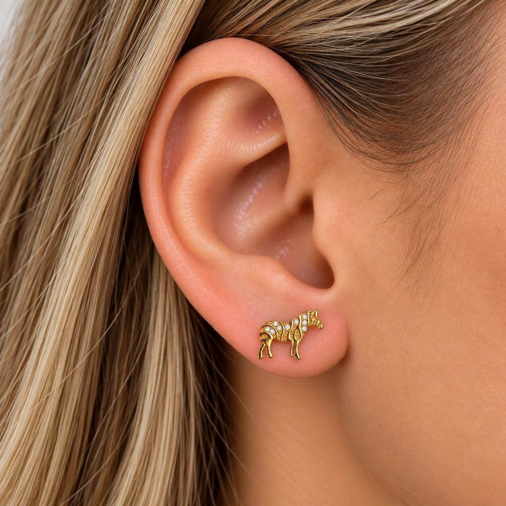 Brinco Zebra Listras com Pedras Banhado a Ouro 18k com Zircônias - 1,3 cm