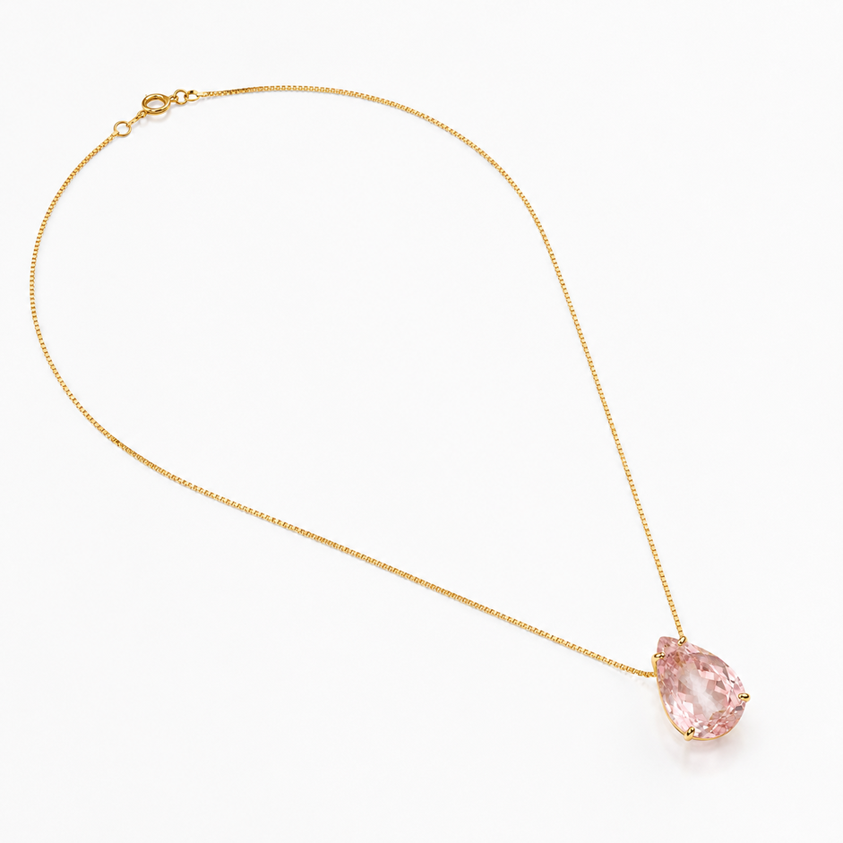 Colar Gota Rosa Banhado a Ouro 18k com Zircônia - 40 cm 4 cm (Alongador)