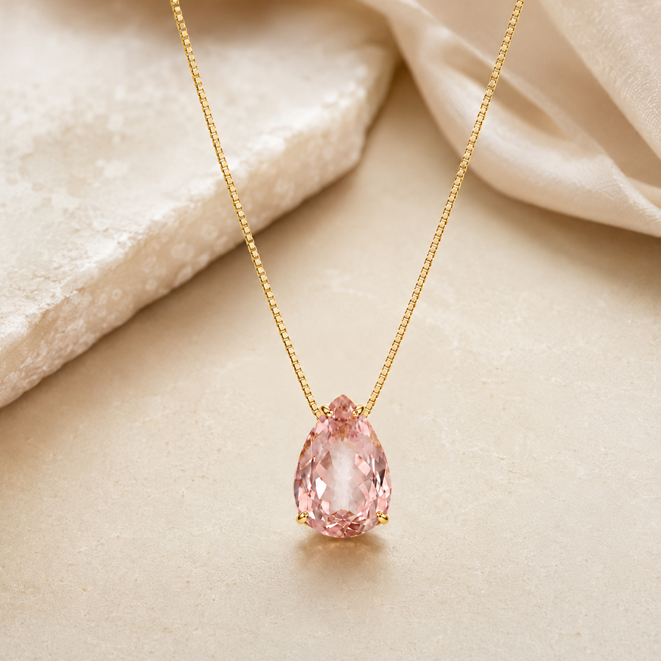 Colar Gota Rosa Banhado a Ouro 18k com Zircônia - 40 cm 4 cm (Alongador)