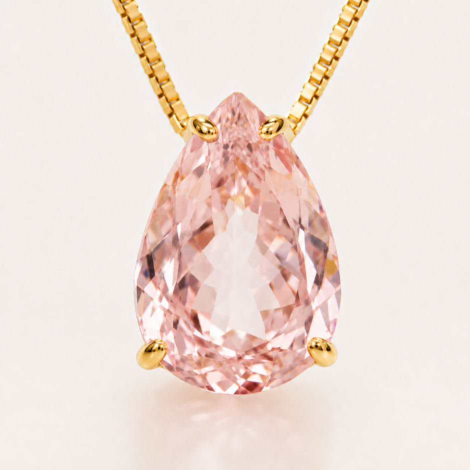 Colar Gota Rosa Banhado a Ouro 18k com Zircônia - 40 cm 4 cm (Alongador)