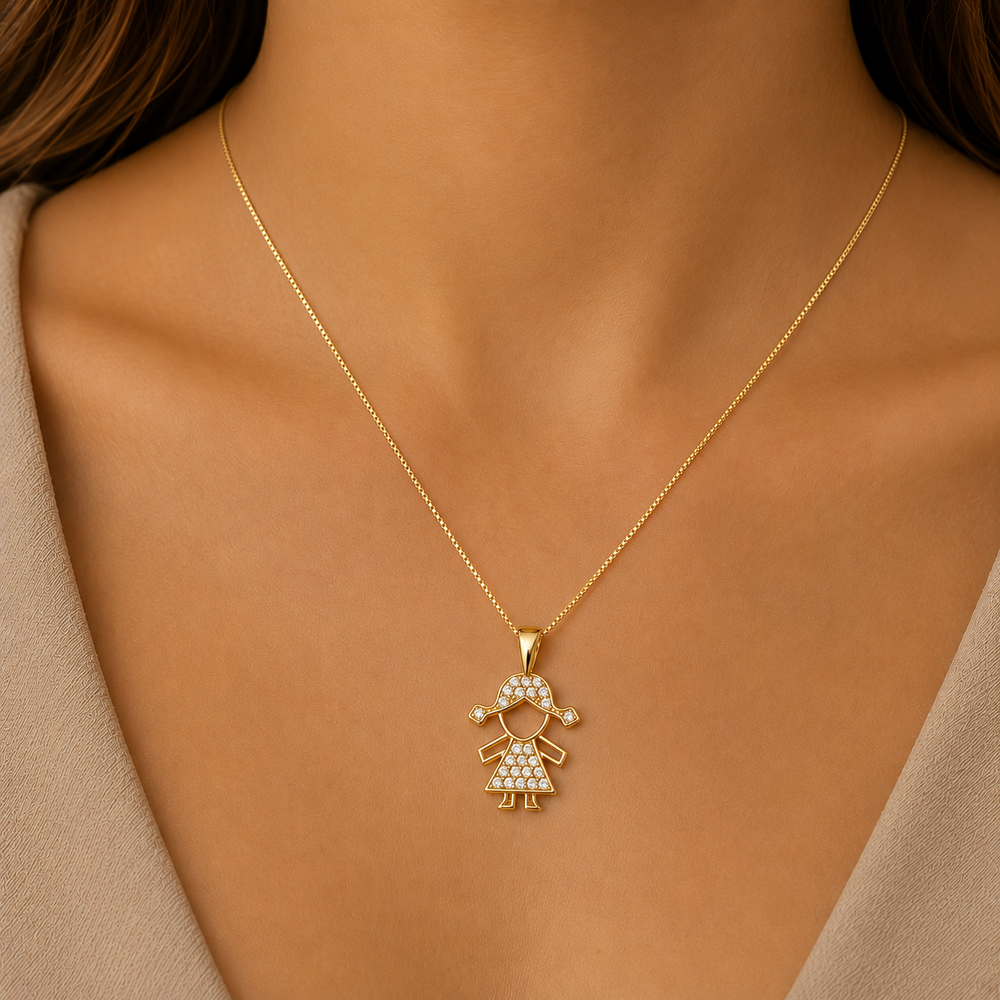 Colar Menina Cravejada Banhado a Ouro 18k com Zircônias - 40 cm + 4,5 cm (Alongador)
