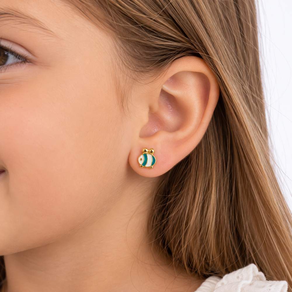 Brinco Infantil Abelha Banhado a Ouro 18k Tarraxa Baby - 5 mm