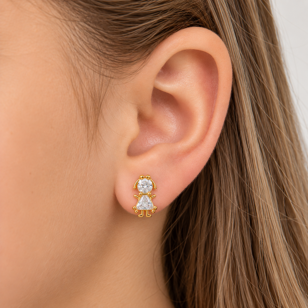 Brinco Menina em Pedras Banhado a Ouro 18k com Zircônias - 1,2 cm