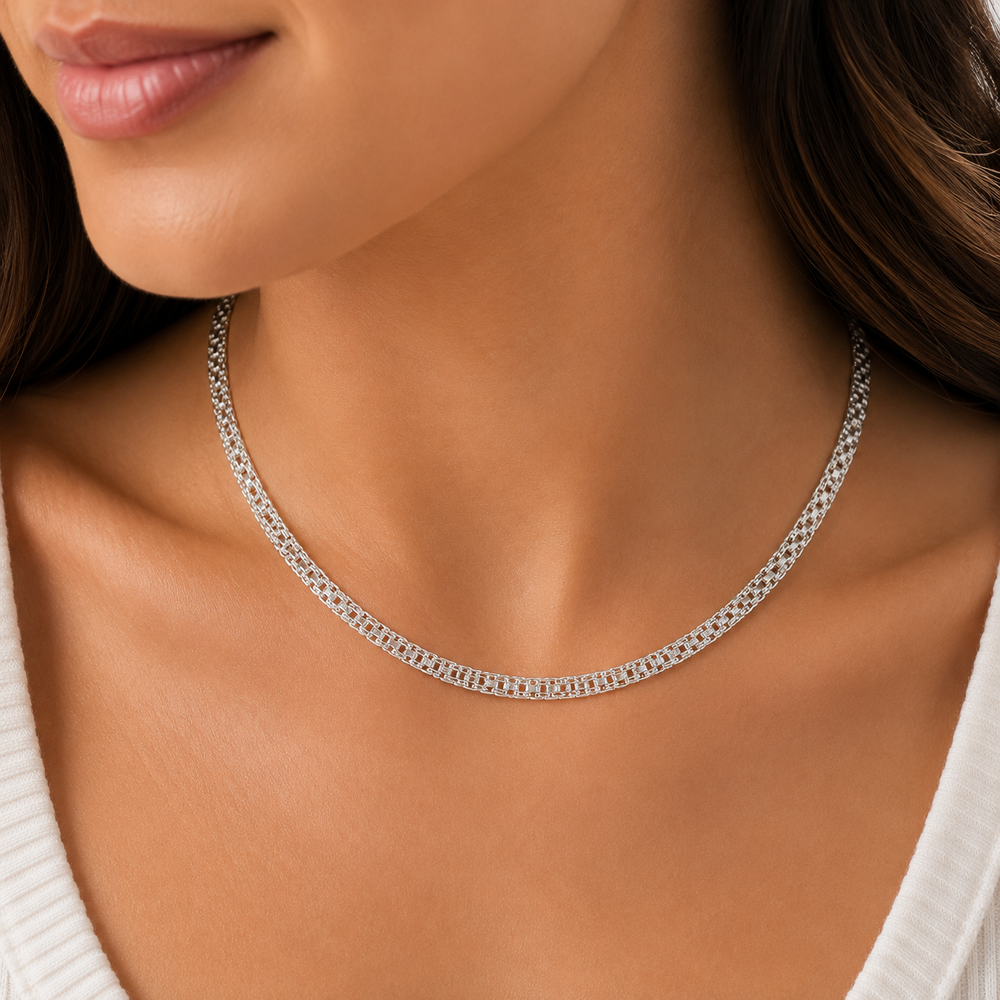 Corrente Choker Elo Cadeado Duplo (5mm) Prata 925 - 40 cm