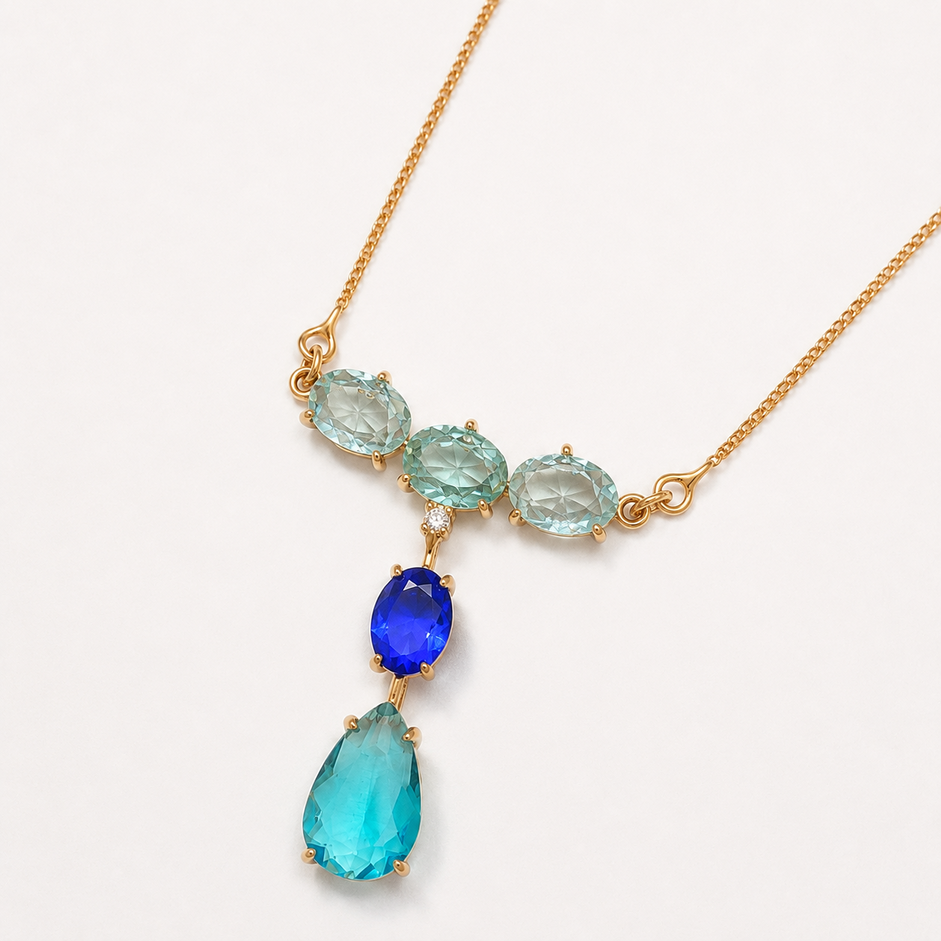 Colar Tricolor Gota Banhado a Ouro 18k com Zircônias - 40 cm + 6 cm (Alongador)
