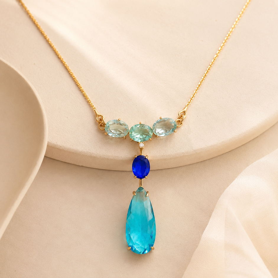 Colar Tricolor Gota Banhado a Ouro 18k com Zircônias - 40 cm + 6 cm (Alongador)