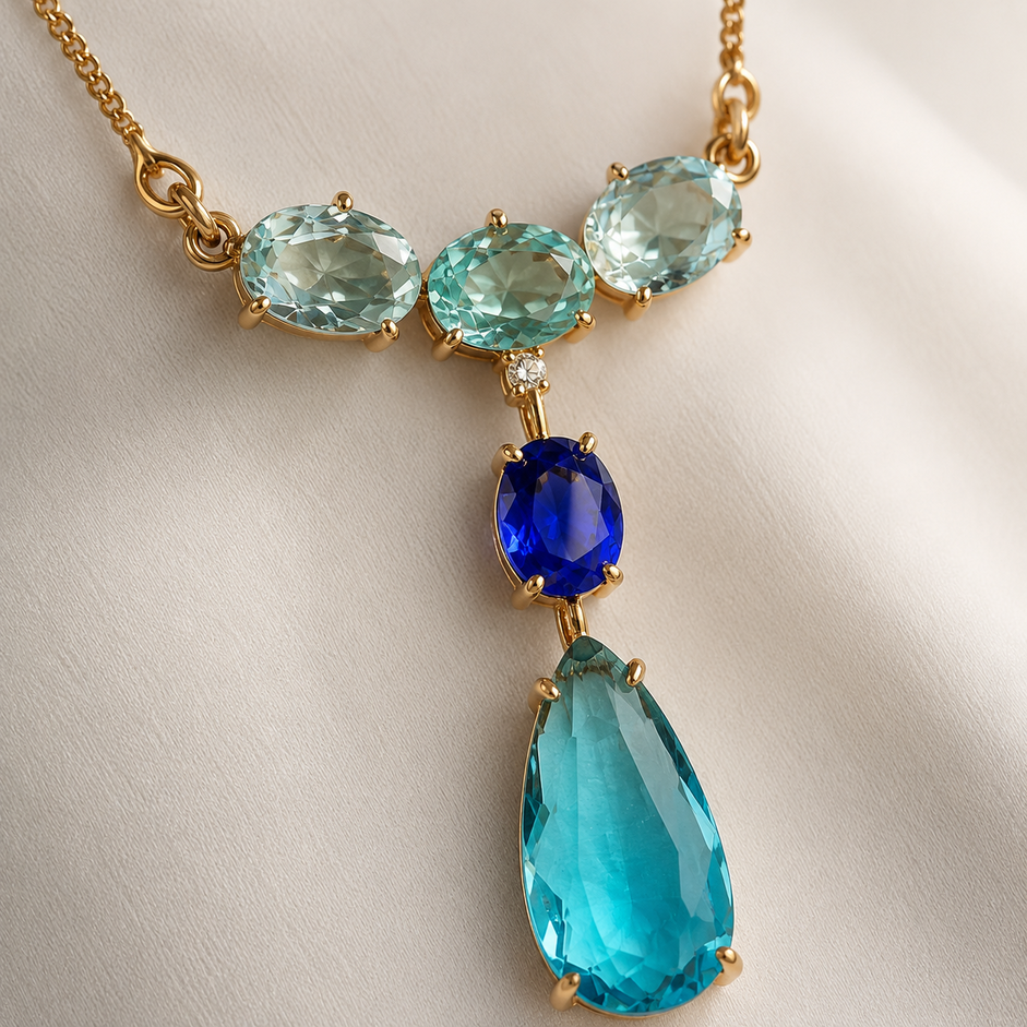 Colar Tricolor Gota Banhado a Ouro 18k com Zircônias - 40 cm + 6 cm (Alongador)