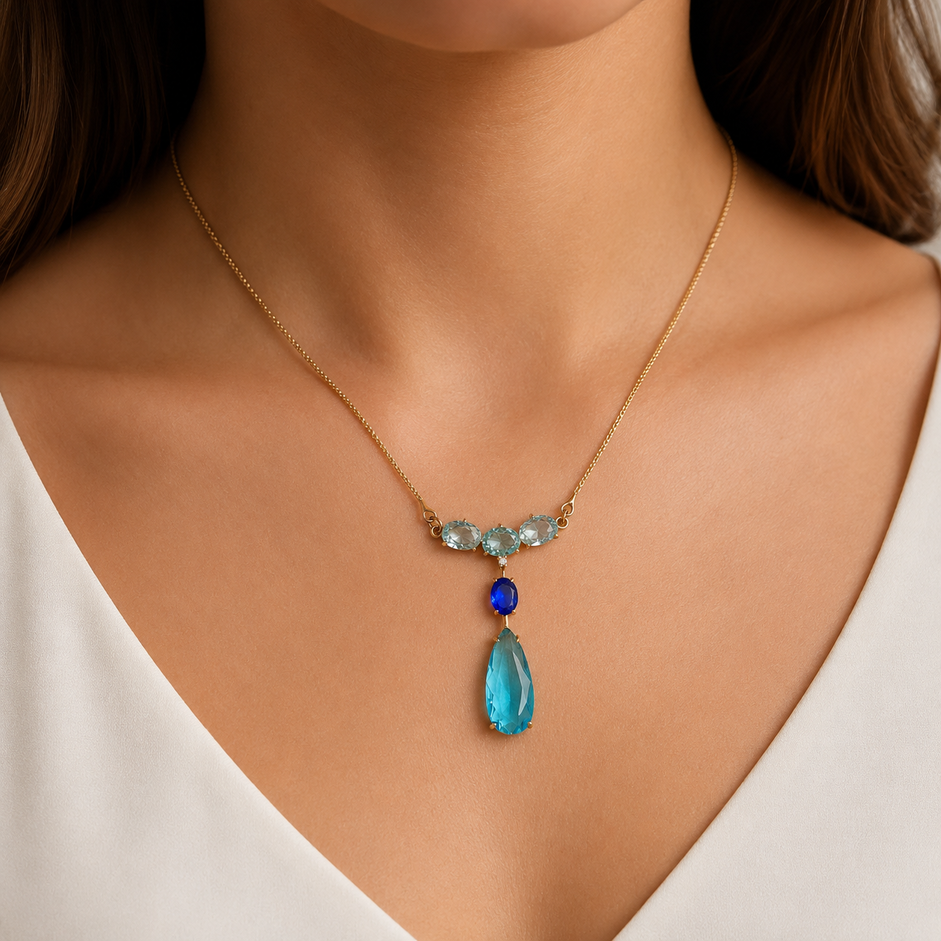 Colar Tricolor Gota Banhado a Ouro 18k com Zircônias - 40 cm + 6 cm (Alongador)