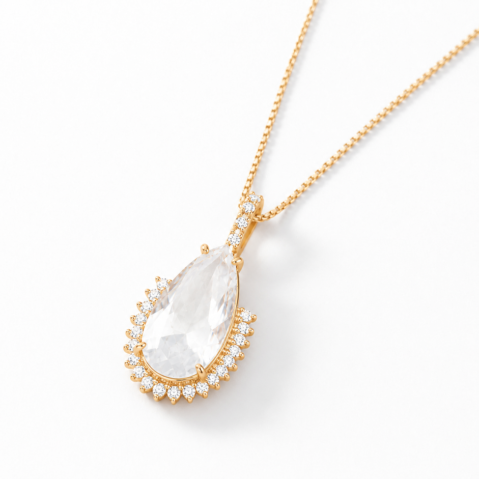 Colar de Gota com Borda Cravejada Banhado a Ouro 18k com Zircônias - 40 cm + 6 cm (Alongador)