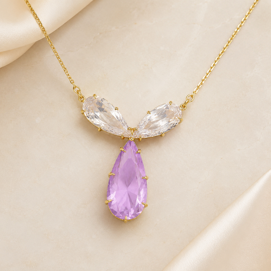 Colar Maximalista Lilás Banhado a Ouro 18k com Zircônias - 40 cm + 4 cm (Alongador)