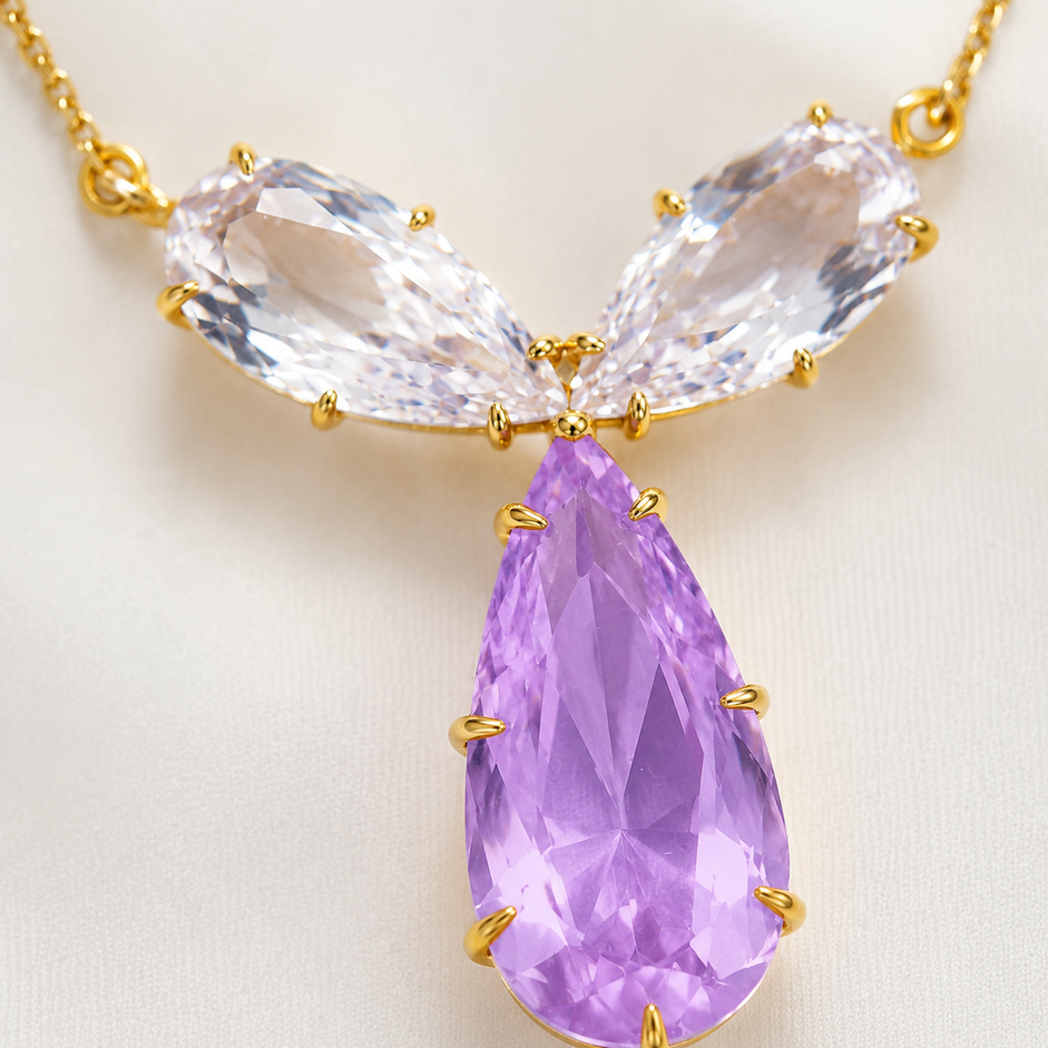 Colar Maximalista Lilás Banhado a Ouro 18k com Zircônias - 40 cm + 4 cm (Alongador)