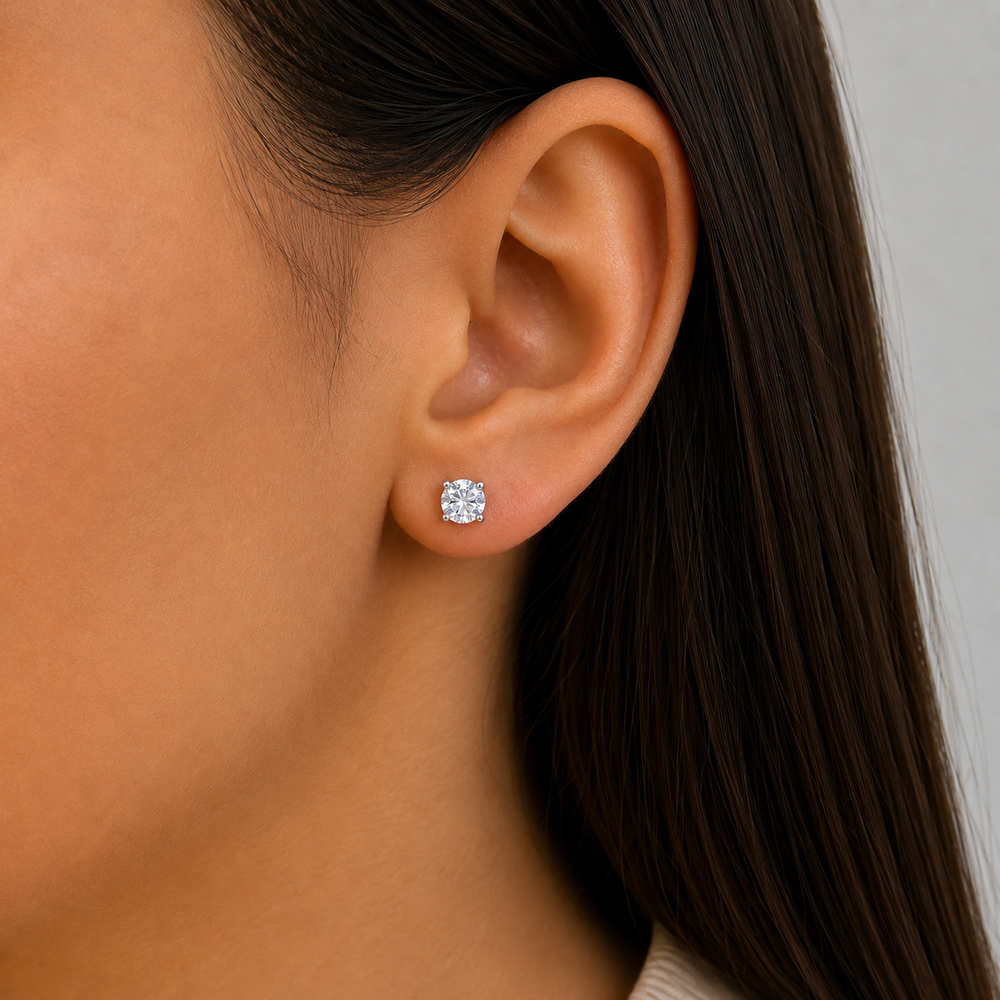 Brinco Ponto de Luz Azul Cristalino Prata 925 com Zircônia — 5mm
