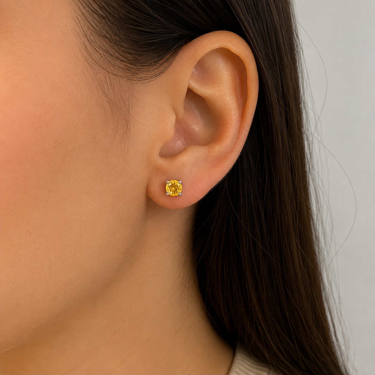 Brinco Ponto de Luz Amarelo Prata 925 com Zircônia - 5 mm