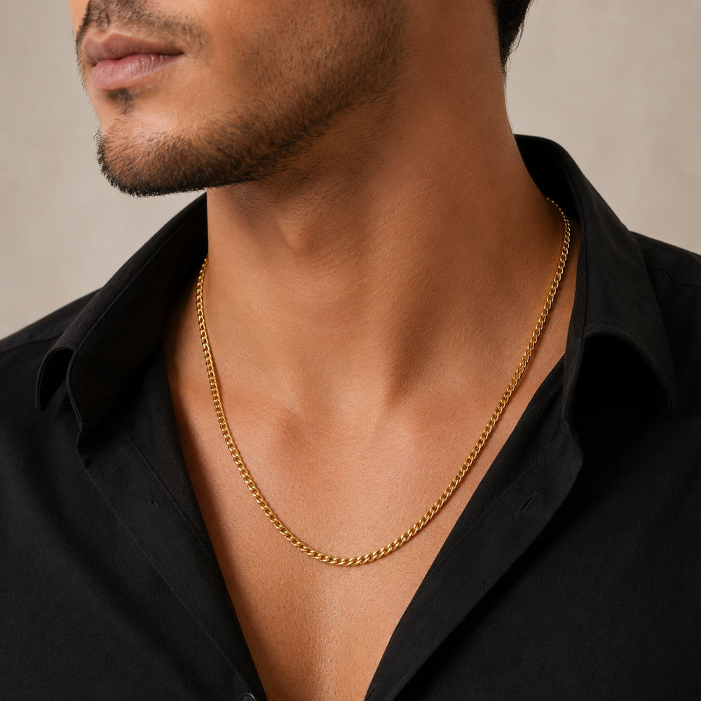 Corrente Elo 1 em 1 (3mm) Banhado a Ouro 18k - 50 cm