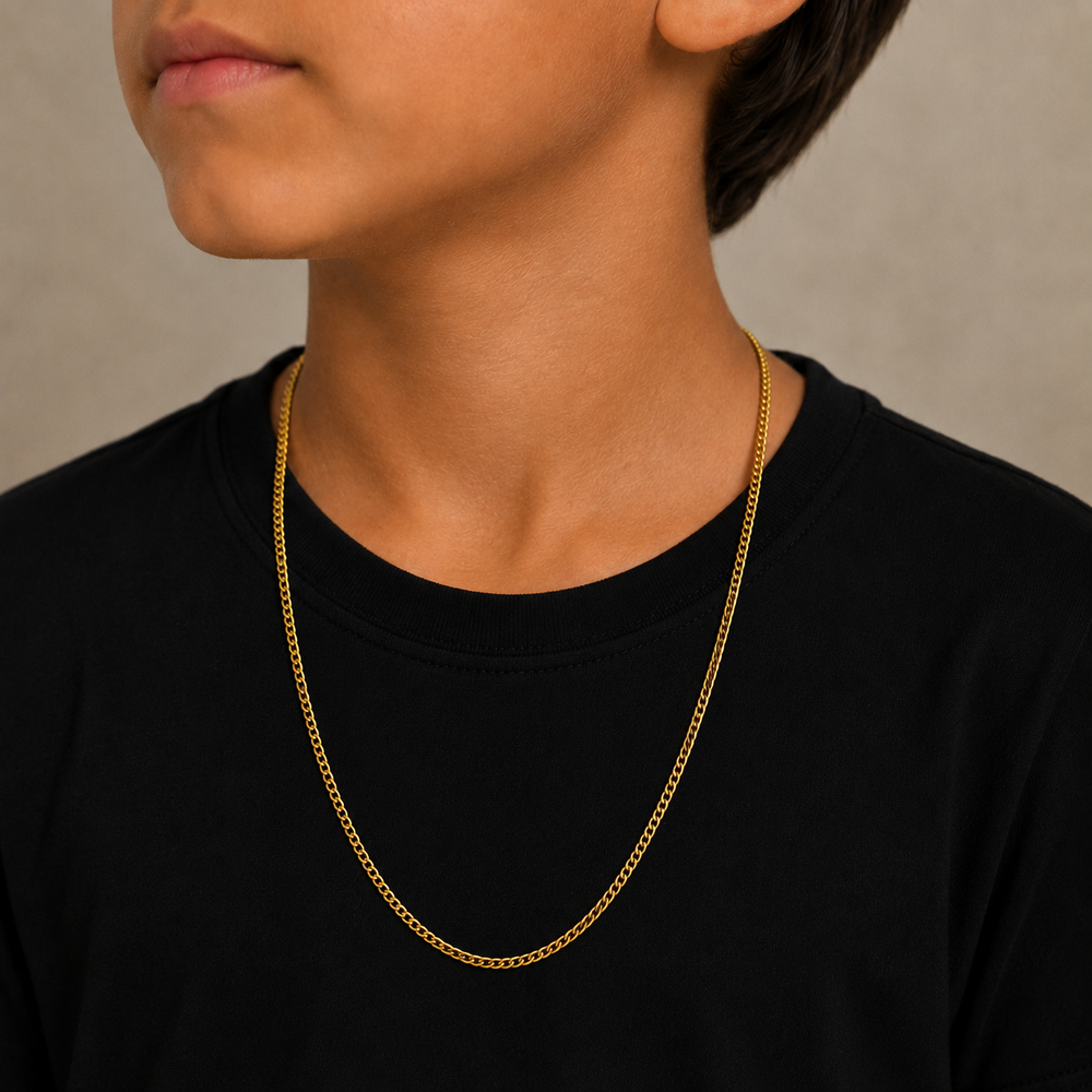 Corrente Infantil Elo 1x1 (3mm) Banhado a Ouro 18k - 50 cm