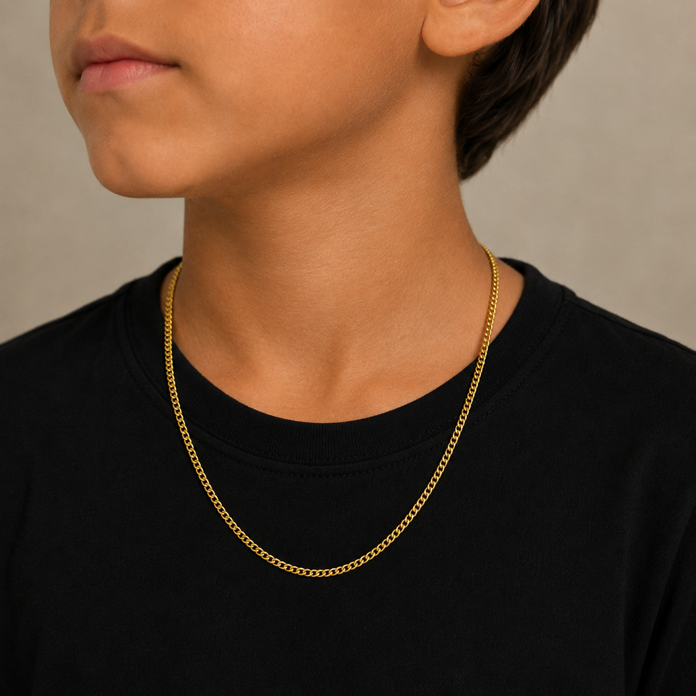 Corrente Infantil Elo 1x1 (3mm) Banhado a Ouro 18k - 45 cm