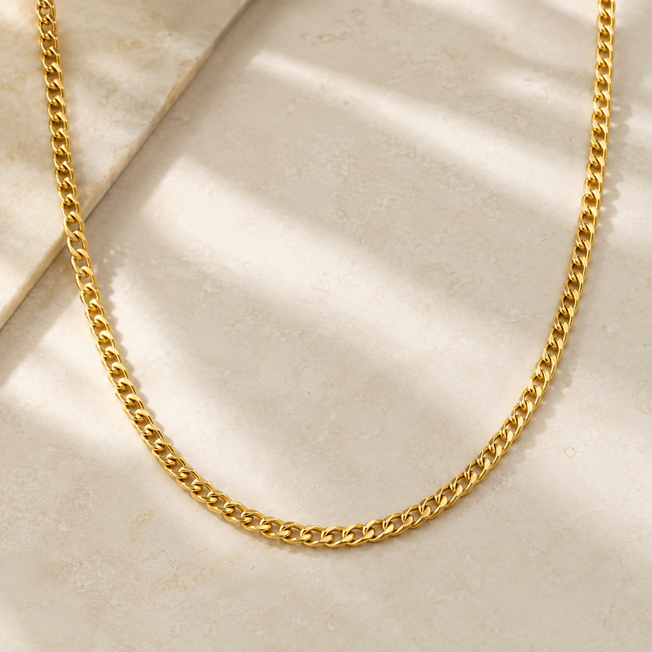 Corrente Elo 1 em 1 (3mm) Banhado a Ouro 18k - 45 cm