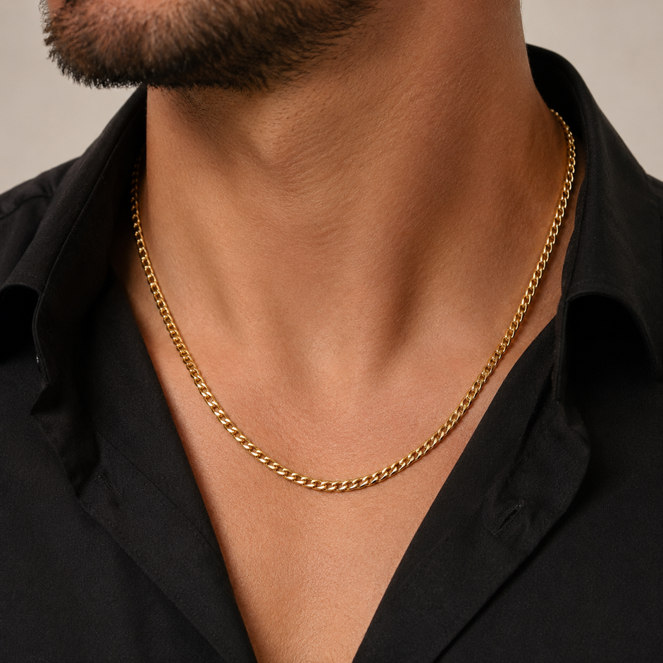 Corrente Elo 1 em 1 (3mm) Banhado a Ouro 18k - 45 cm