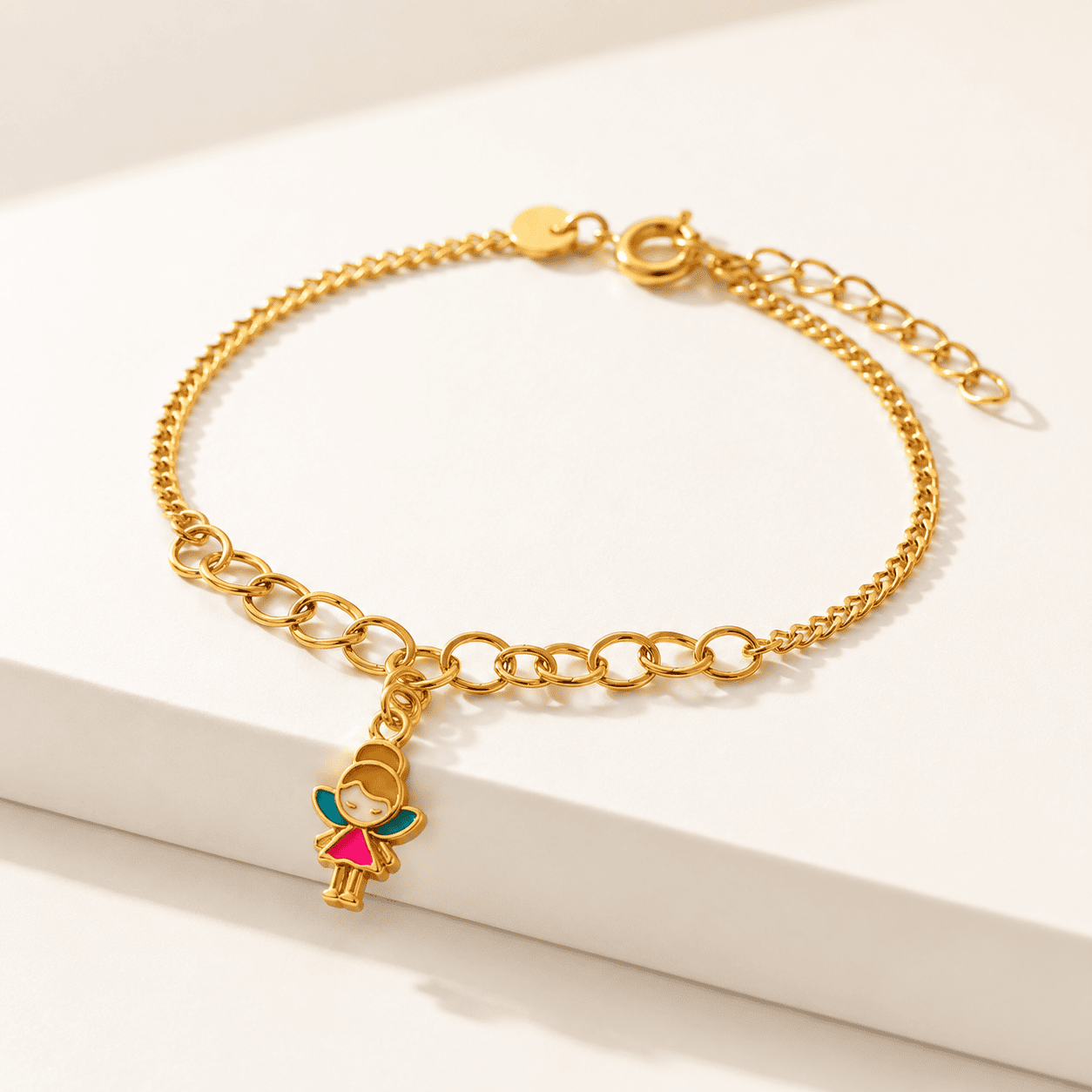 Pulseira Infantil Fada Banhada a Ouro 18k - 13,5cm + 2cm (alongador)
