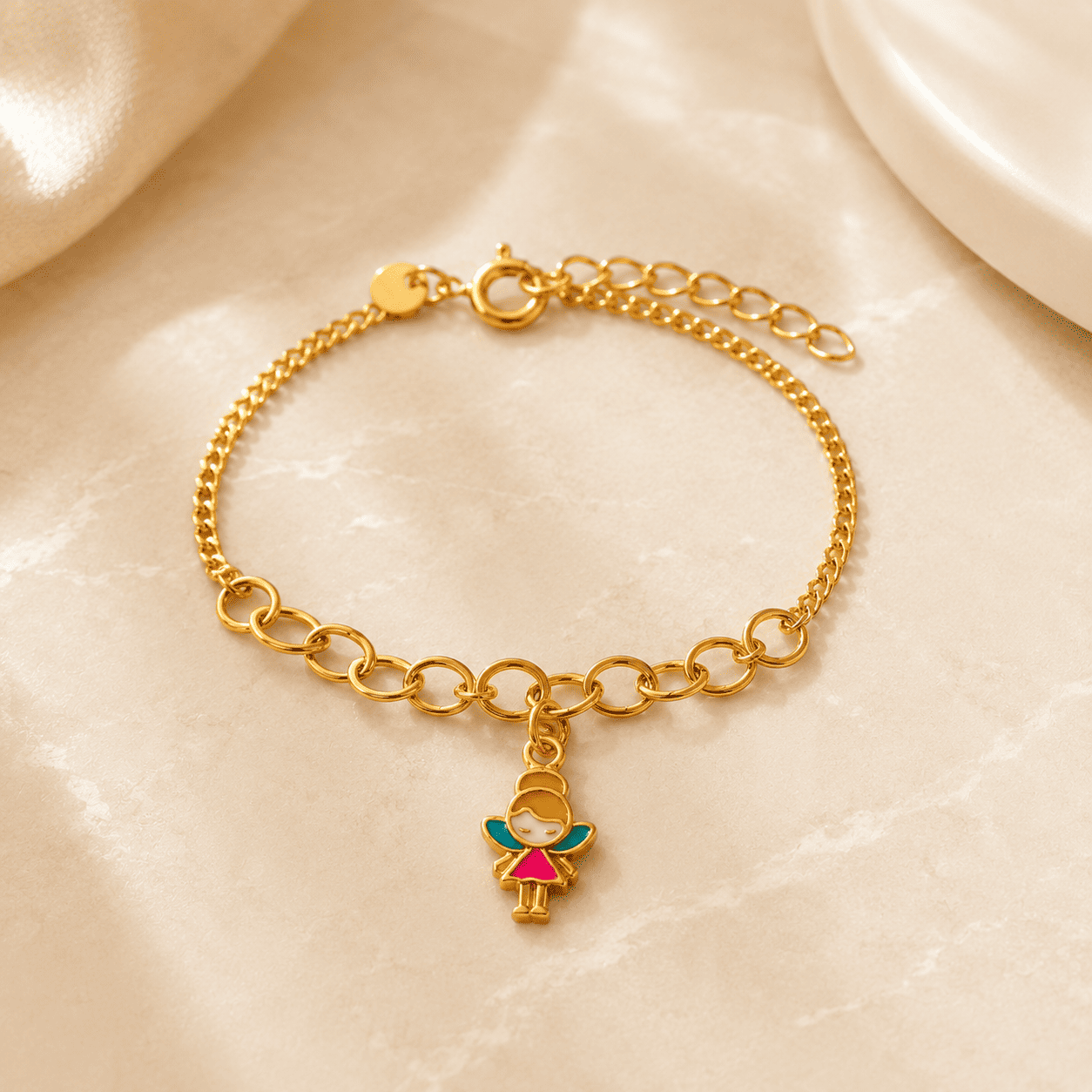 Pulseira Infantil Fada Banhada a Ouro 18k - 13,5cm + 2cm (alongador)