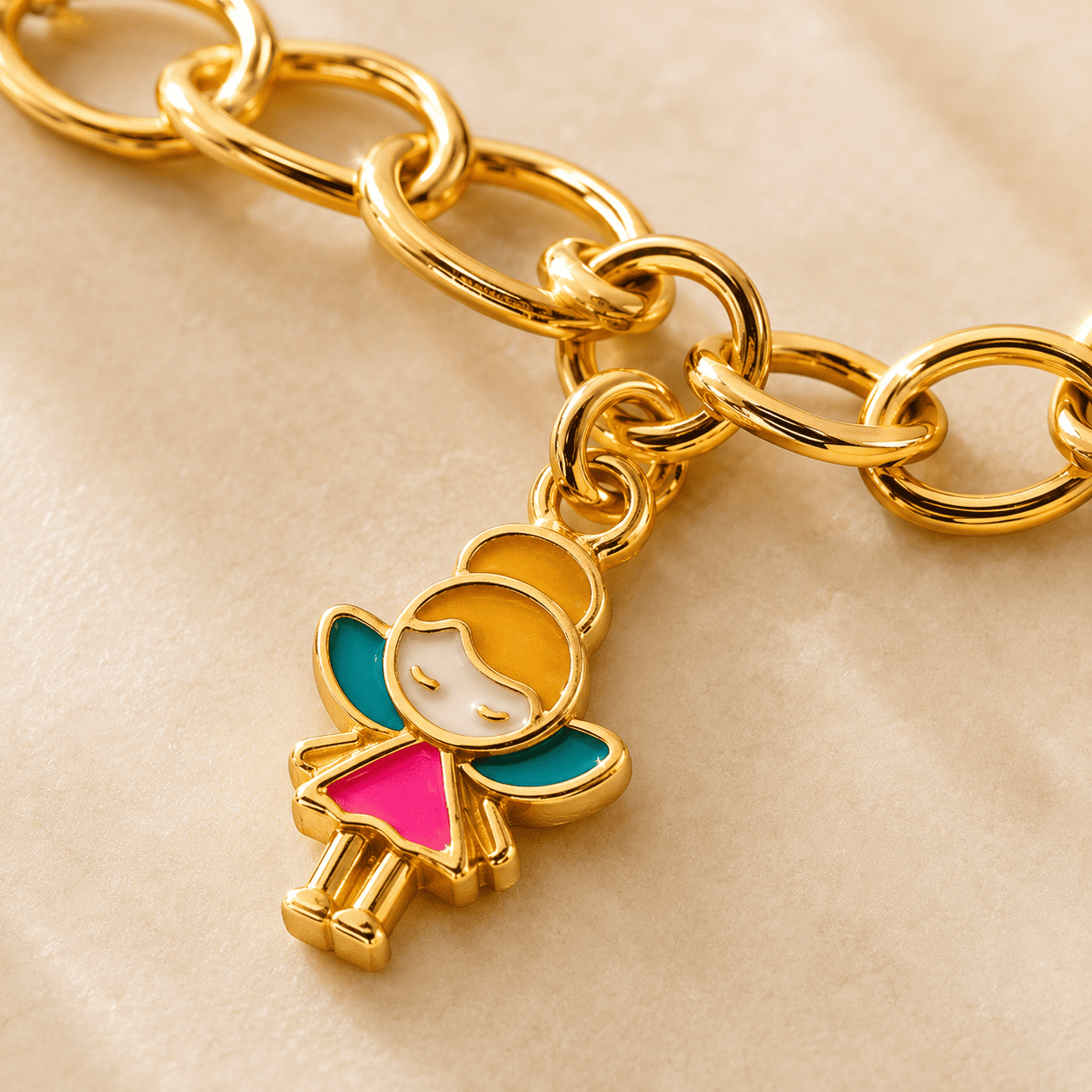 Pulseira Infantil Fada Banhada a Ouro 18k - 13,5cm + 2cm (alongador)