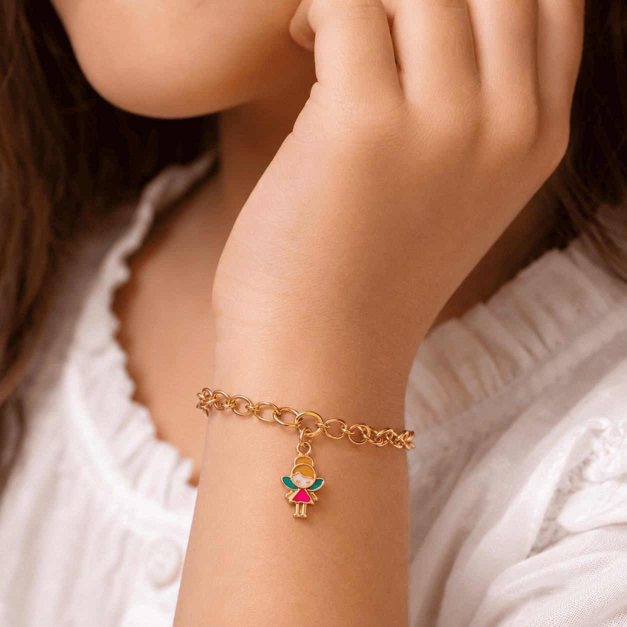 Pulseira Infantil Fada Banhada a Ouro 18k - 13,5cm + 2cm (alongador)