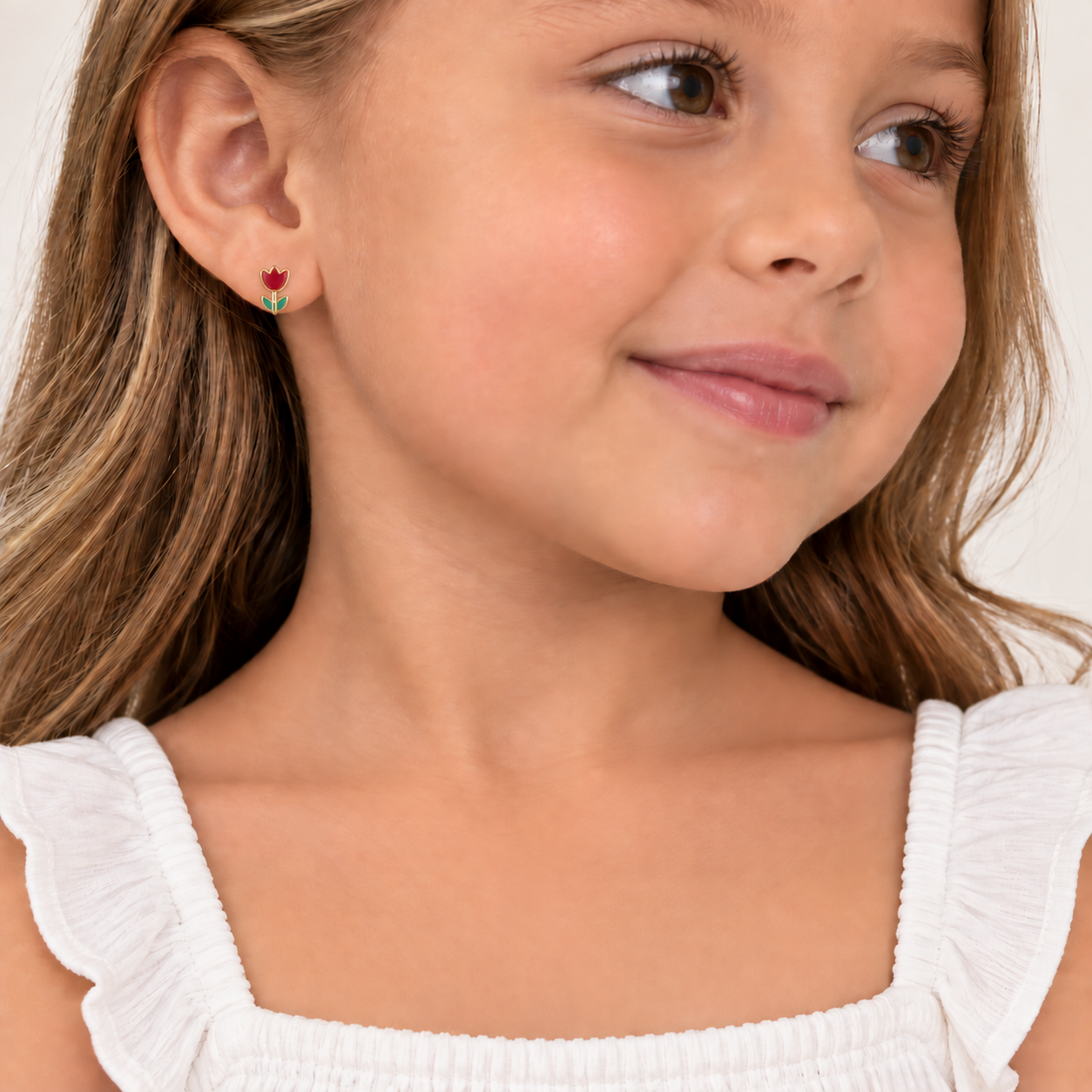 Brinco Infantil Tulipa Vermelha Banhado a Ouro 18k - 8 mm