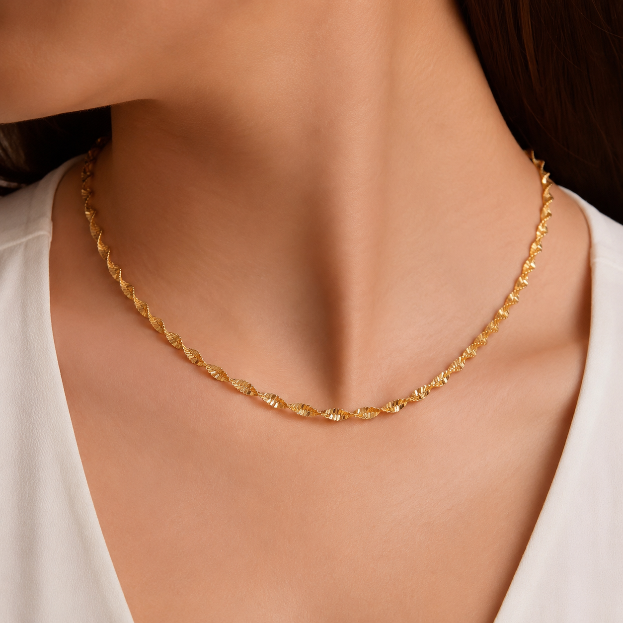 Corrente Torcida Banhada a Ouro 18k - 40 cm + 4 cm (Alongador)