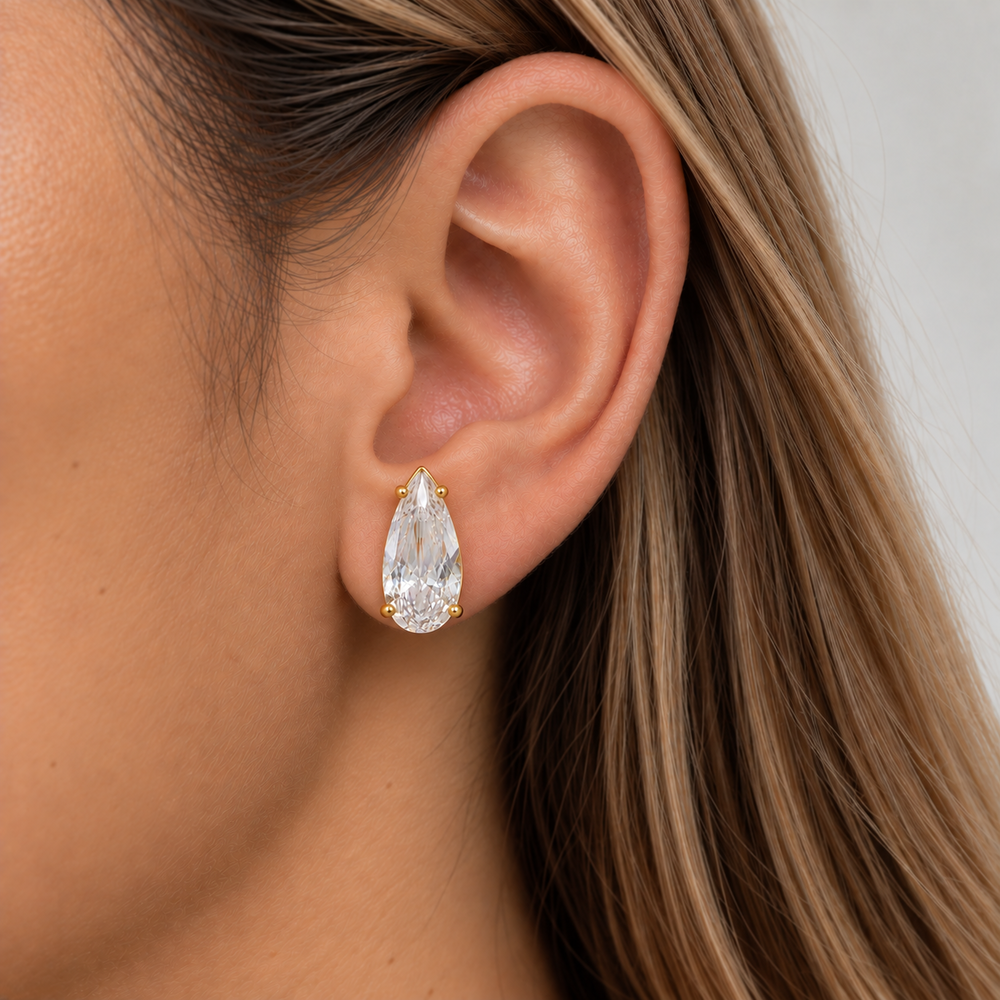 Brinco Gota Estilo Ponto de Luz Grande Banhado a Ouro 18k com Zircônia - 2,2 cm