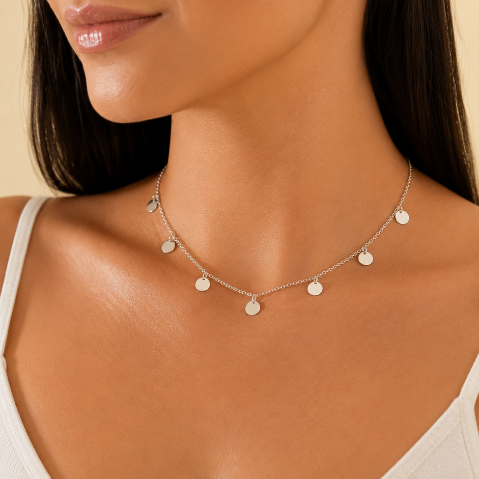 Colar Choker Círculos Lisos Prata  925 - 38 cm + 3 cm (Alongador)