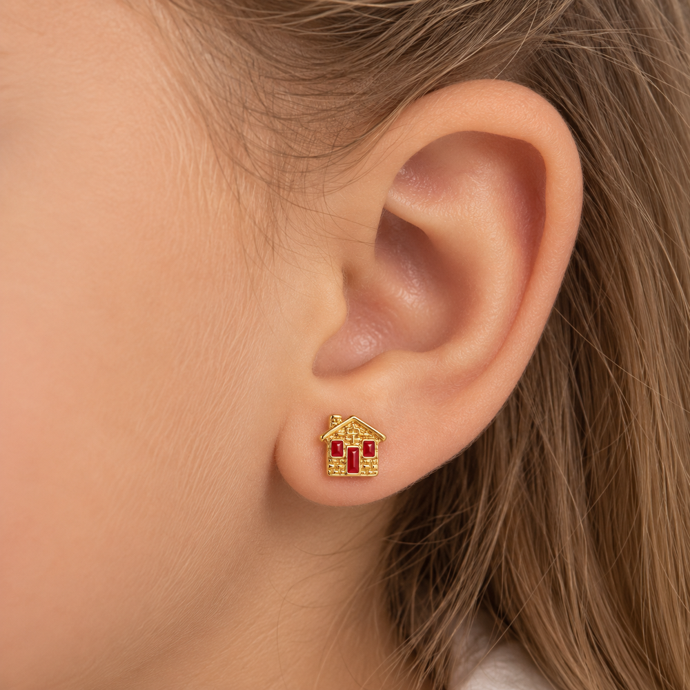 Brinco Infantil Casinha Banhado a Ouro 18k - 8 mm