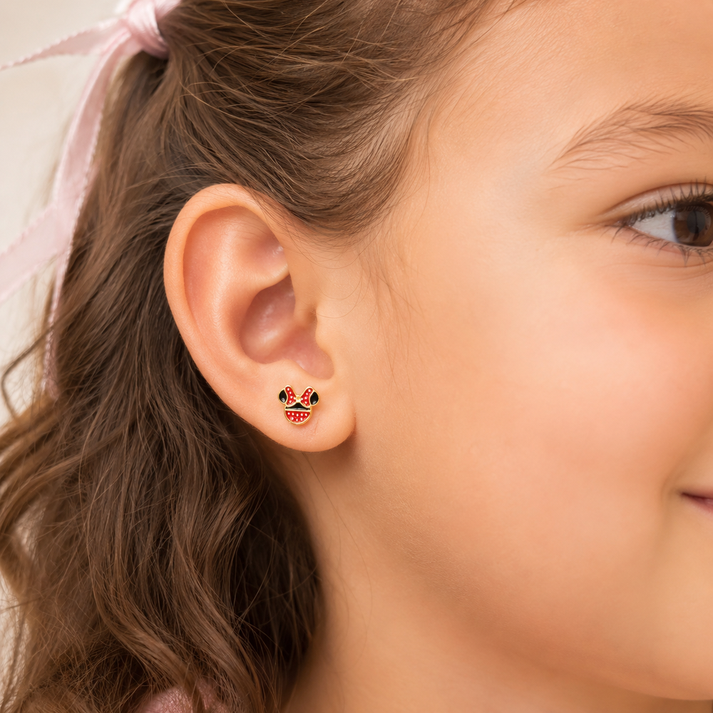 Brinco Infantil Minnie Banhado a Ouro 18k - 8mm