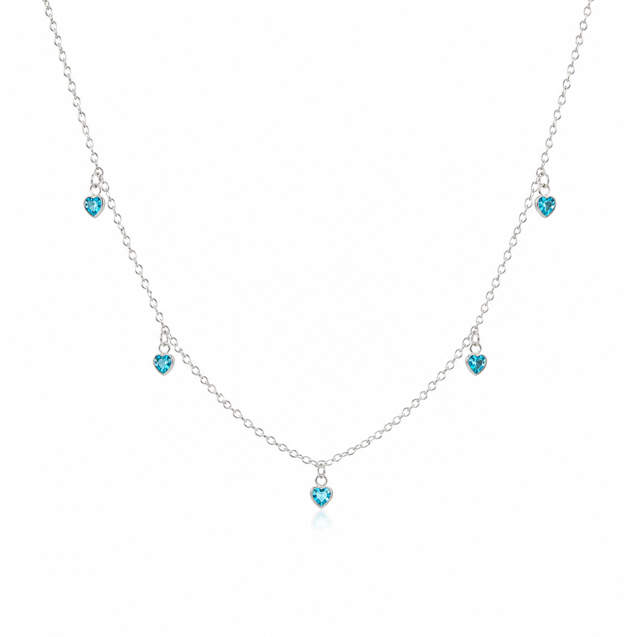 Colar Choker Coração Azul Prata 925 - 40 cm 2,5 cm (Alongador)