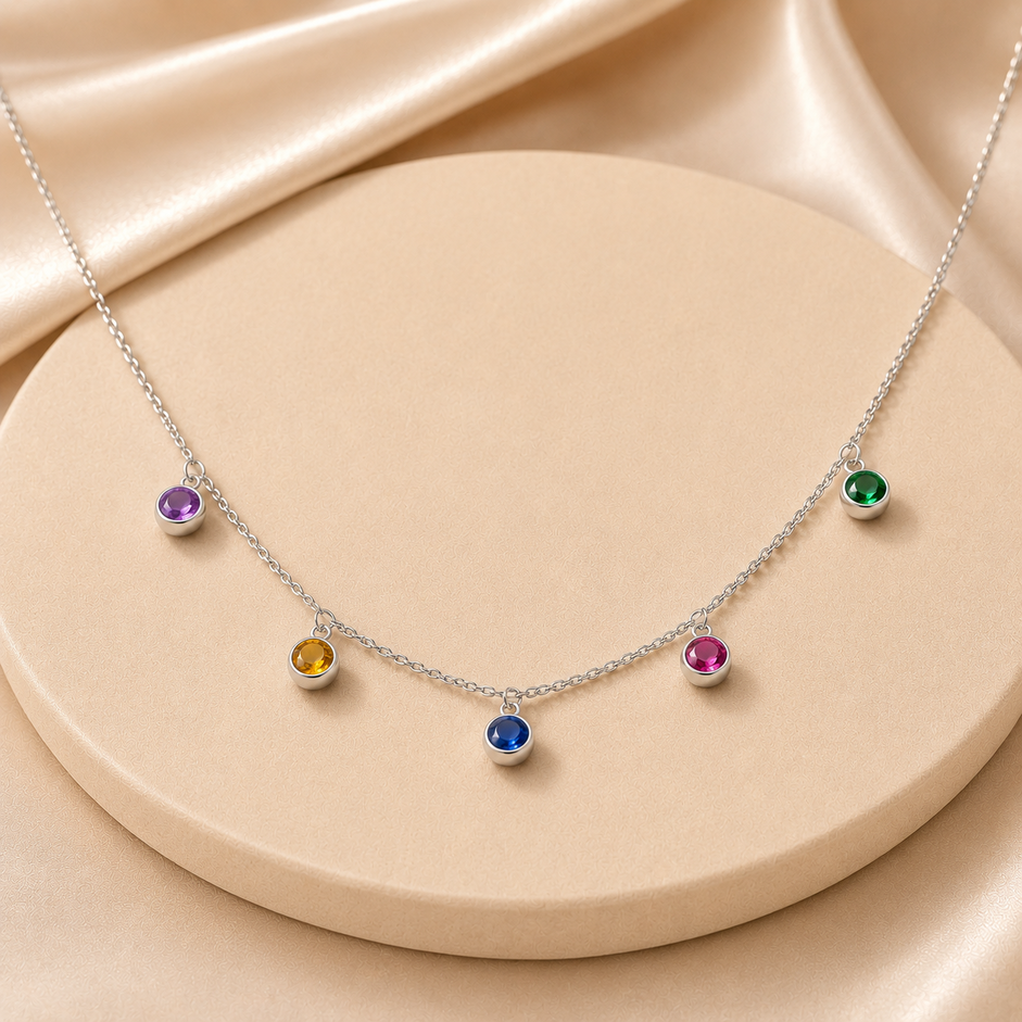 Colar Choker 5 Cores Prata 925 com Zircônias - 40 cm + 3 cm (Alongador)