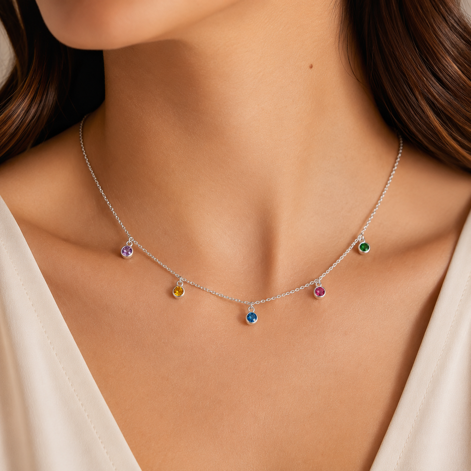 Colar Choker 5 Cores Prata 925 com Zircônias - 40 cm + 3 cm (Alongador)