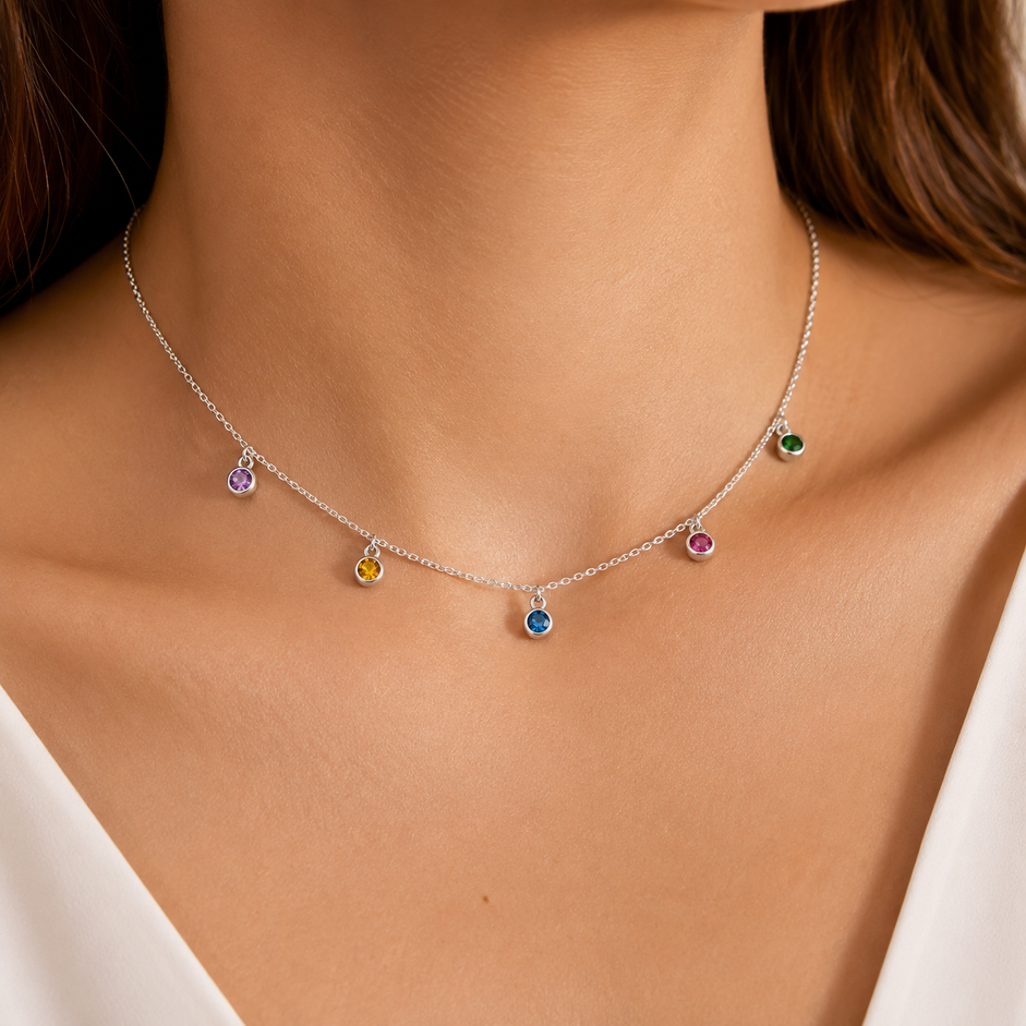 Colar Choker 5 Cores Prata 925 com Zircônias - 40 cm + 3 cm (Alongador)