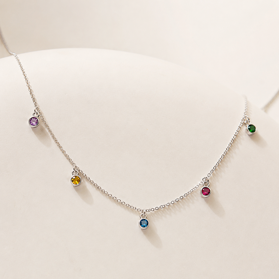 Colar Choker 5 Cores Prata 925 com Zircônias - 40 cm + 3 cm (Alongador)