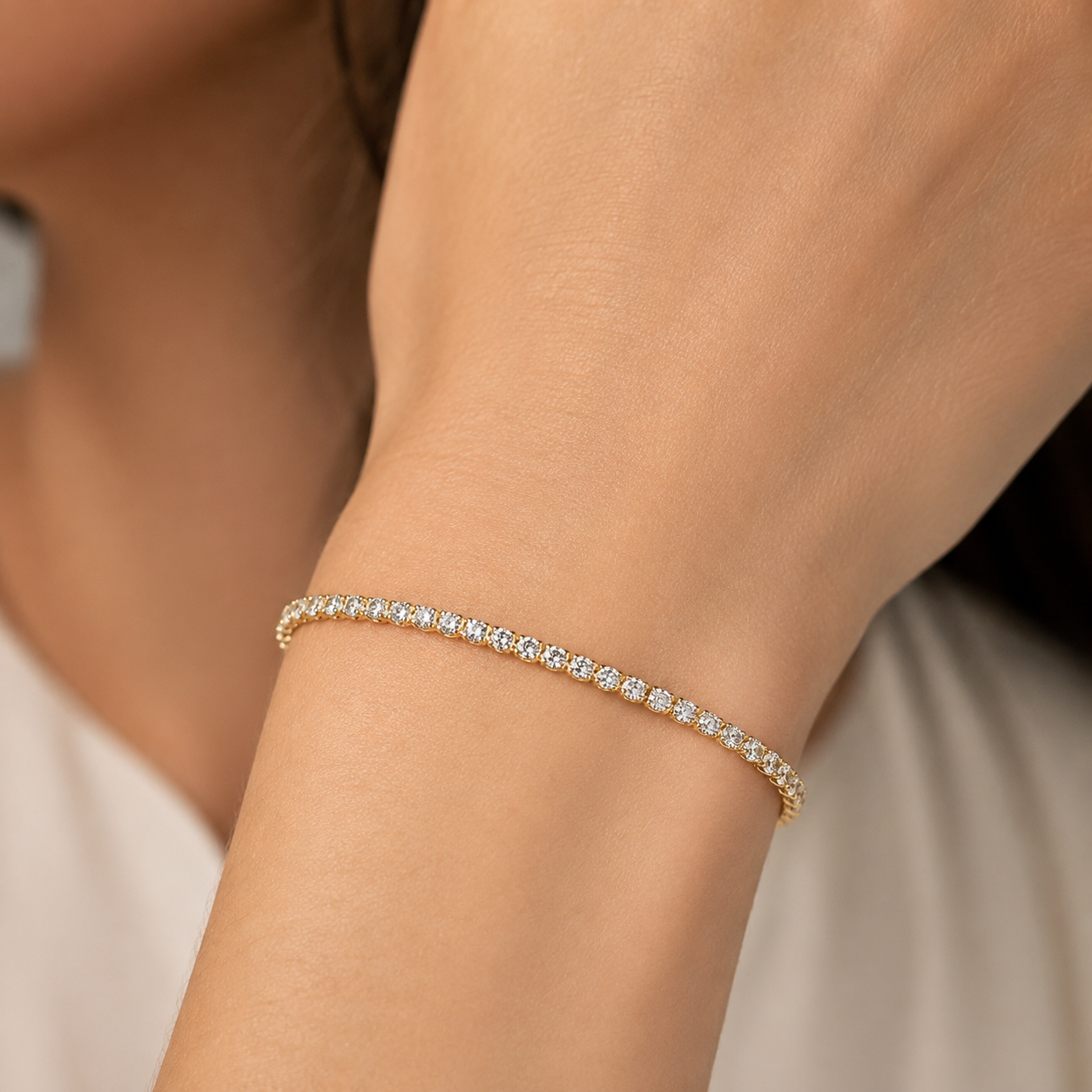 Pulseira Riviera 2 mm Banhada a Ouro 18k com Zircônias - 16 cm + 4 cm (Alongador)