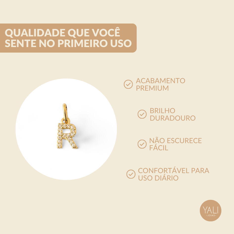 Pingente Letra R Banhado a Ouro 18K com Zircônias