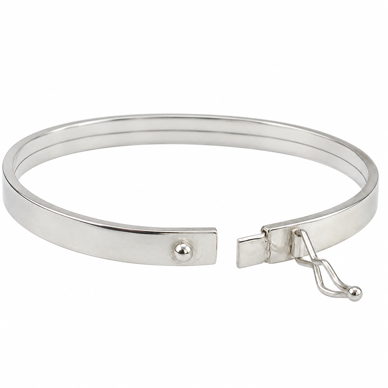 Pulseira Bracelete Liso (5mm) Prata 925 Fecho com Trava (Oito)